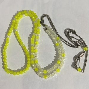 Chan Luu green bead silver tone long necklace 40”